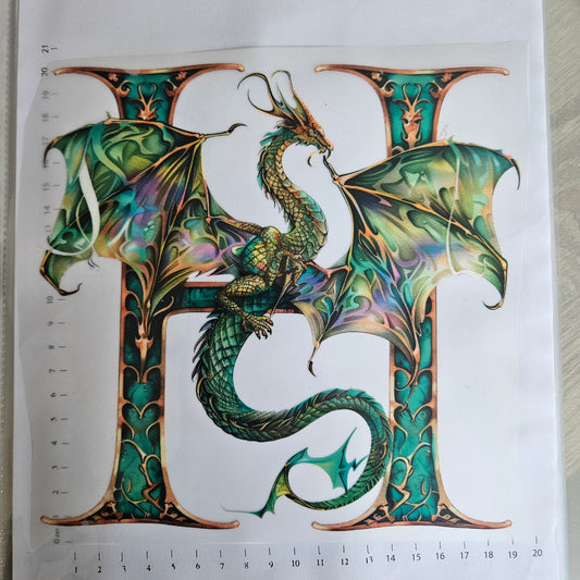 Bügelbild - ca. 20cm - Buchstabe Drachen "H"