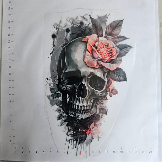 Bügelbild - ca. 20cm - Skull mit Blumen
