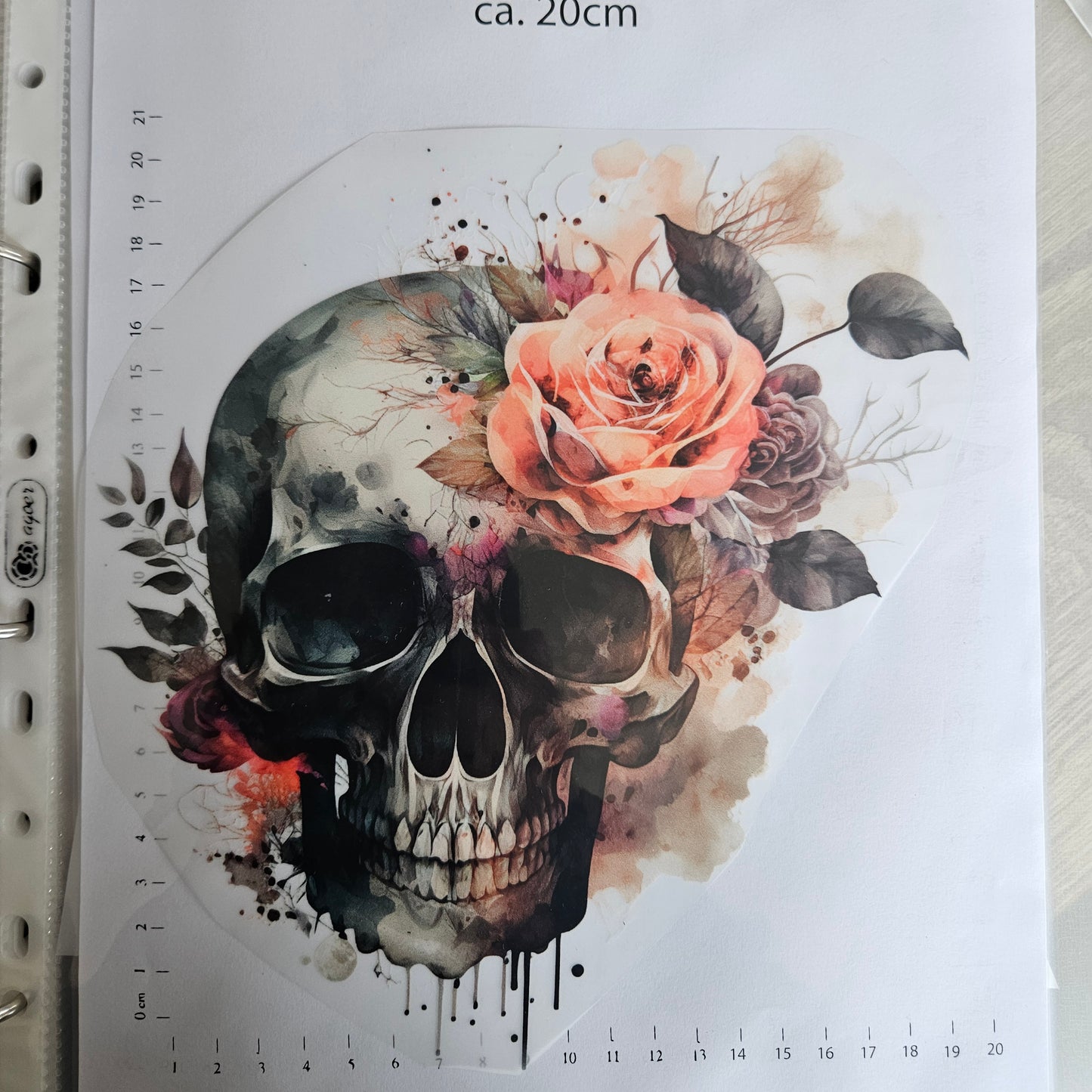 Bügelbild - ca. 20cm - Skull mit Blumen3