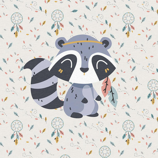 Sommersweat - Panel Boho Waldtiere Waschbär