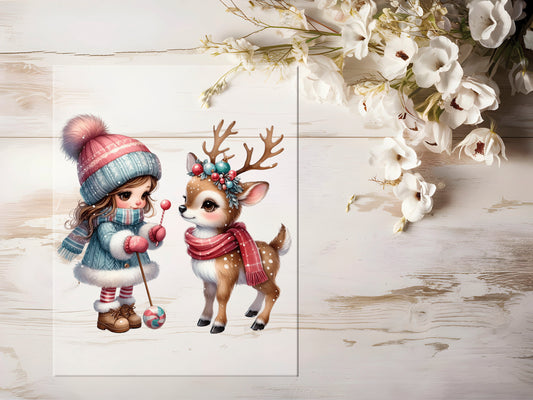 Bügelbild -  Winter Mädchen & Reh #0922