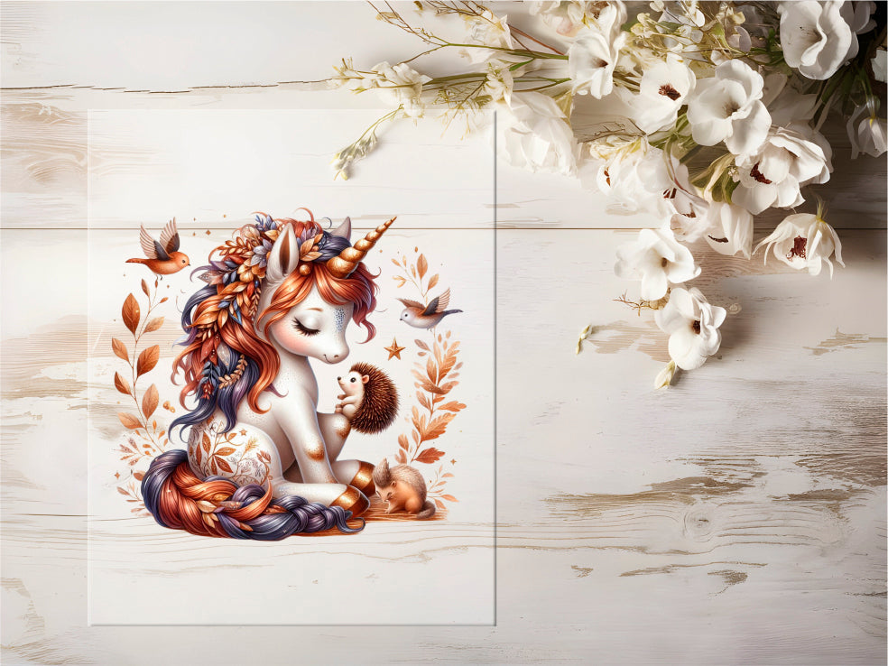 Auktion - Bügelbild - Herbst Einhorn #0623 - 15cm