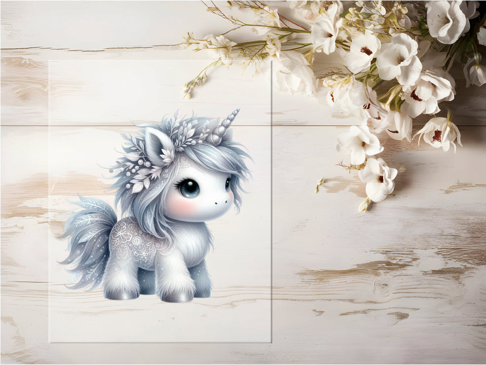 Auktion - Bügelbild - Winter Einhorn Silber #0755 - 15cm