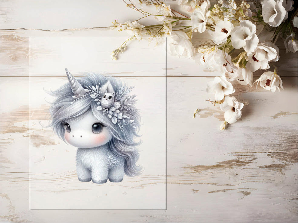 Auktion - Bügelbild - Winter Einhorn Silber #0757 - 15cm