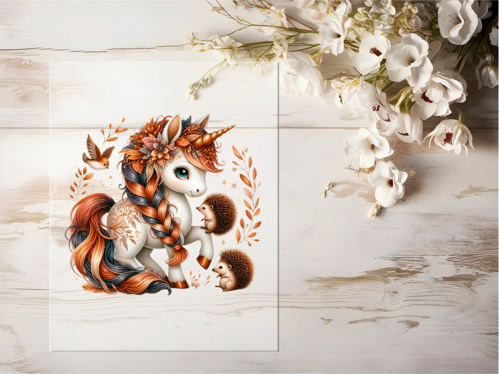 Auktion - Bügelbild - Herbst Einhorn #0624 - 15cm