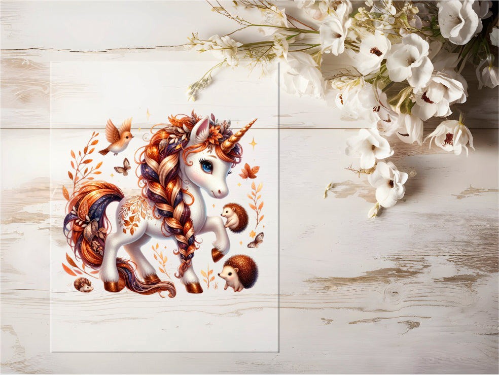 Auktion - Bügelbild - Herbst Einhorn #0622 - 15cm