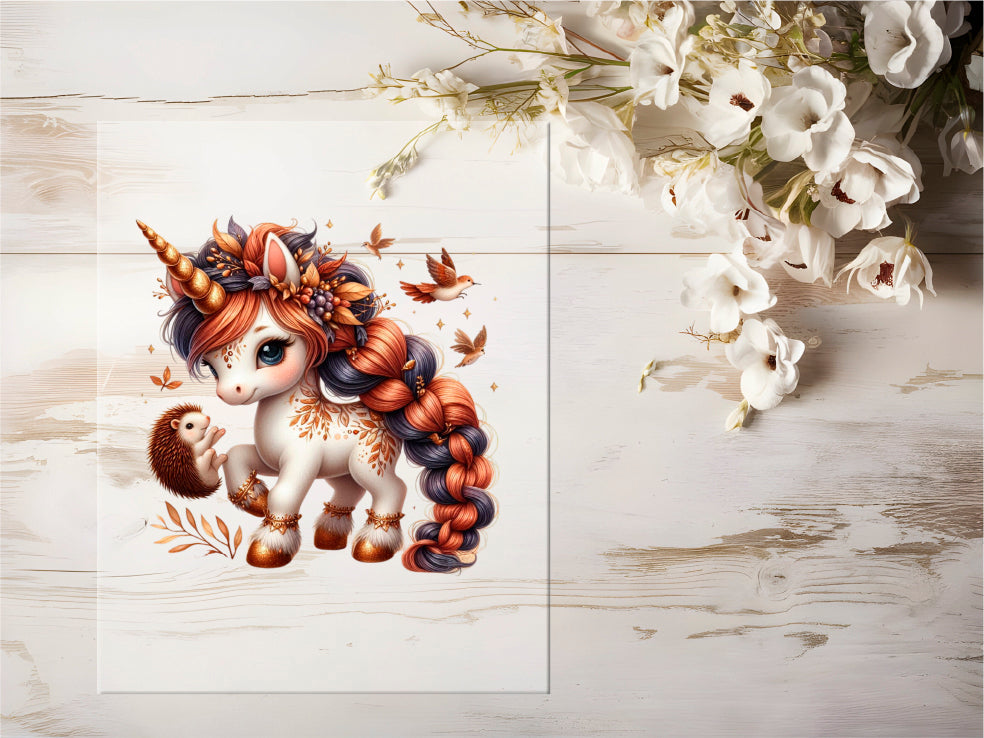 Auktion - Bügelbild - Herbst Einhorn #0626 - 15cm