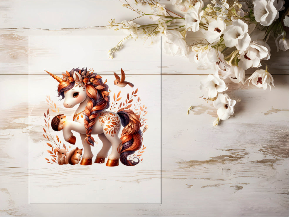 Auktion - Bügelbild - Herbst Einhorn #0631 - 15cm