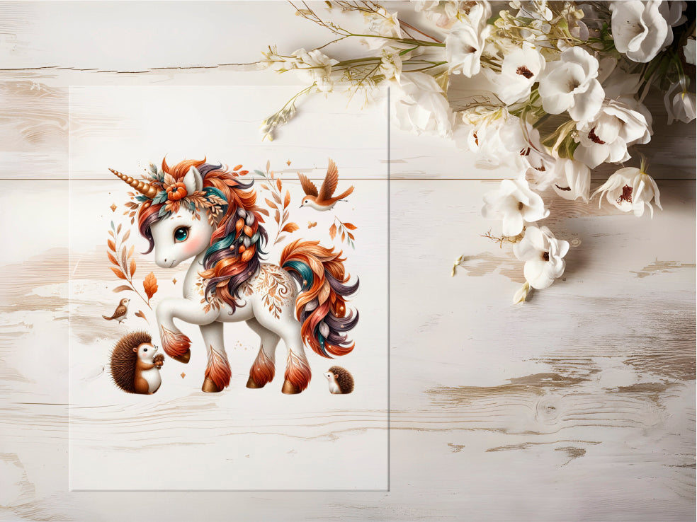 Auktion - Bügelbild - Herbst Einhorn #0629 - 15cm