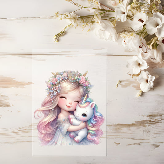 Bügelbild - Mädchen Einhornbaby Pastell #0609
