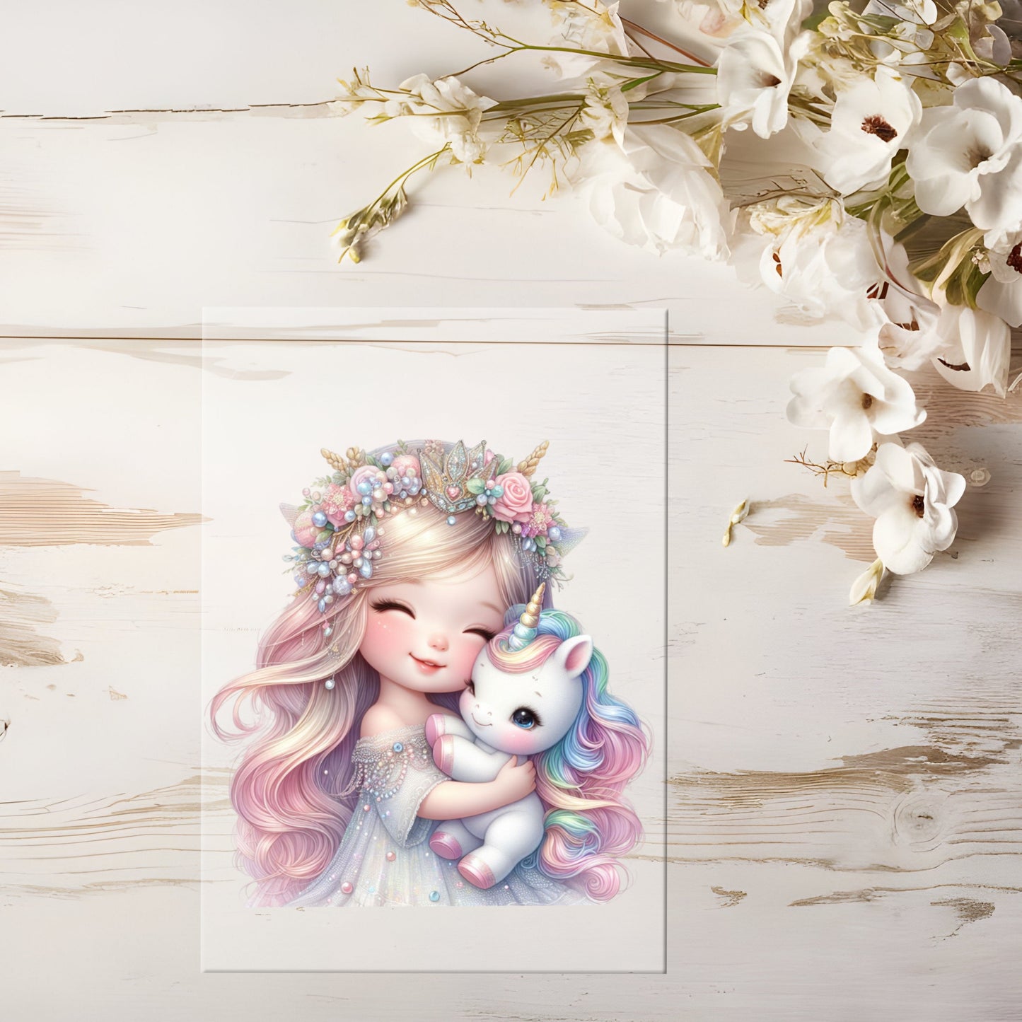 Auktion - Bügelbild - Mädchen Einhornbaby Pastell #0609 - 15cm