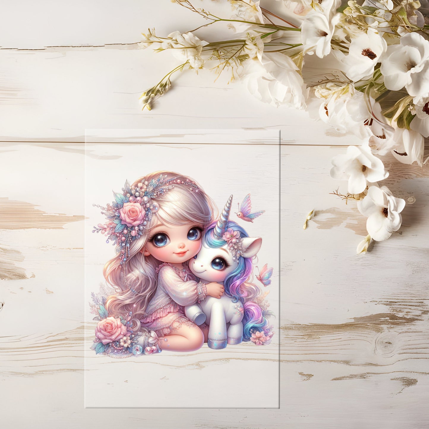 Auktion - Bügelbild - Mädchen Einhornbaby Blond #0607 - 15cm
