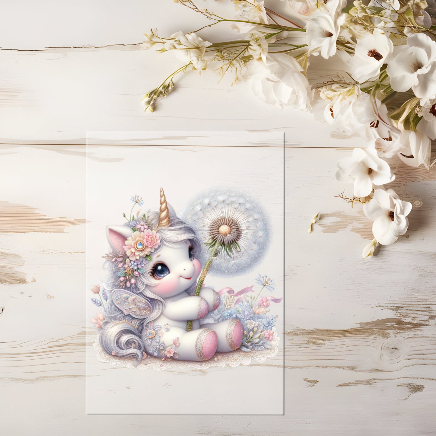 Auktion - Bügelbild - Einhorn Pusteblume 2 #0606 - 15cm