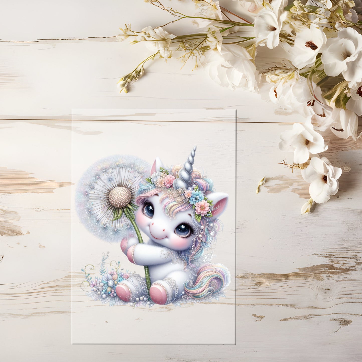 Auktion - Bügelbild - Einhorn Pusteblume 1 #0605 - 15cm