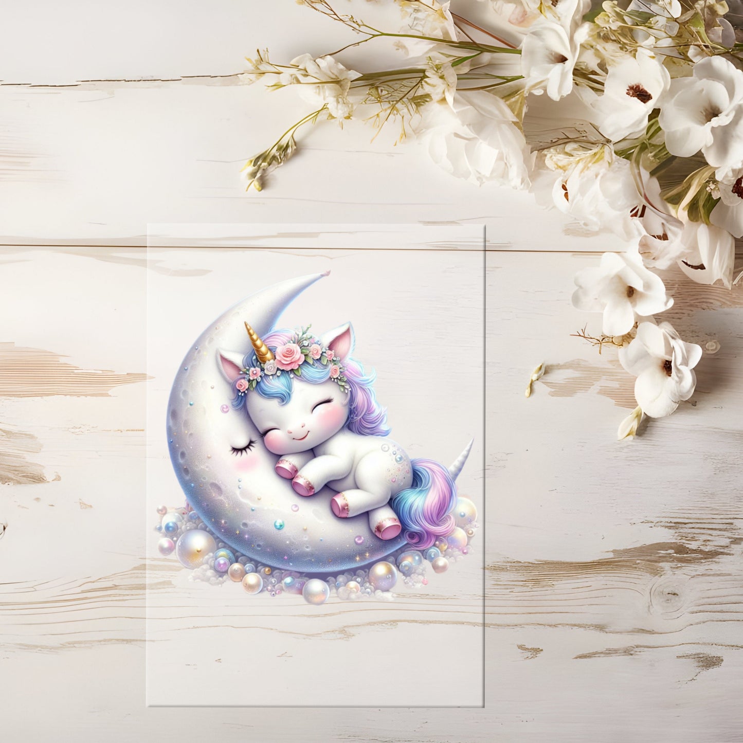 Auktion - Bügelbild - Kleines Einhorn Mond #0603 - 15cm