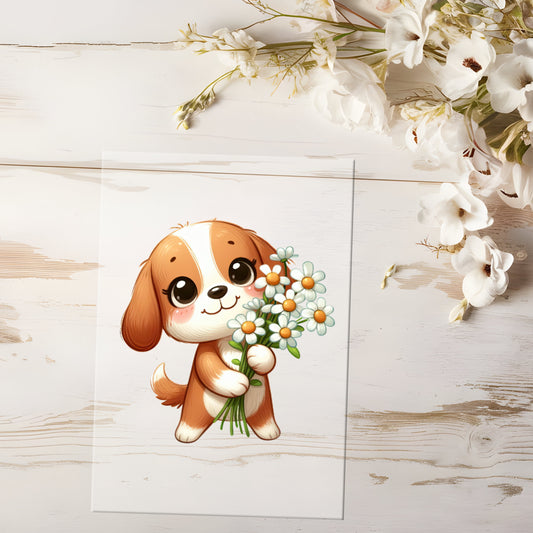 Bügelbild - Hund mit Blume #0586