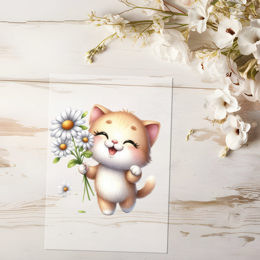 Bügelbild - Katze mit Blume #0580