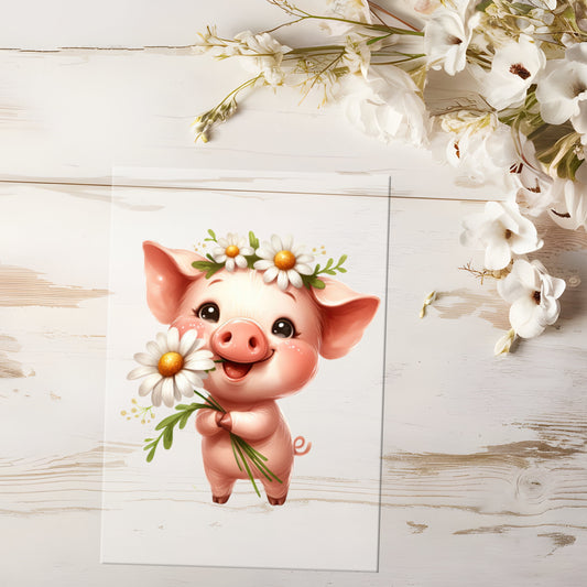 Bügelbild - Schwein mit Blume #0573