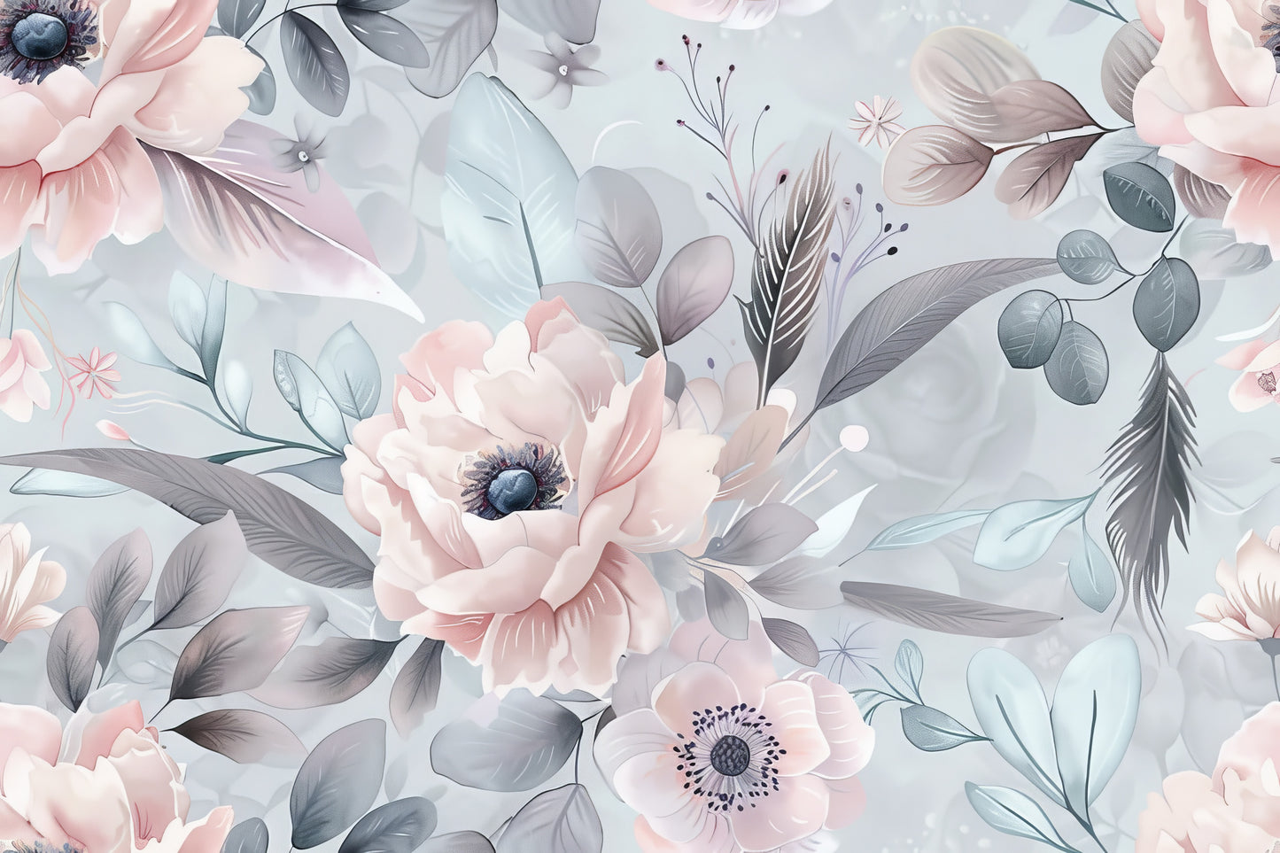 Auktion - 0,5m Jersey - Blumen Grau/Rosa