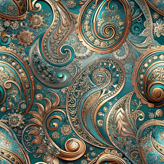 Auktion - 0,5m Jersey - Paisley Bronze/Petrol 2