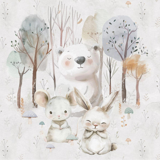 Sommersweat - Panel süße Waldtiere neutral