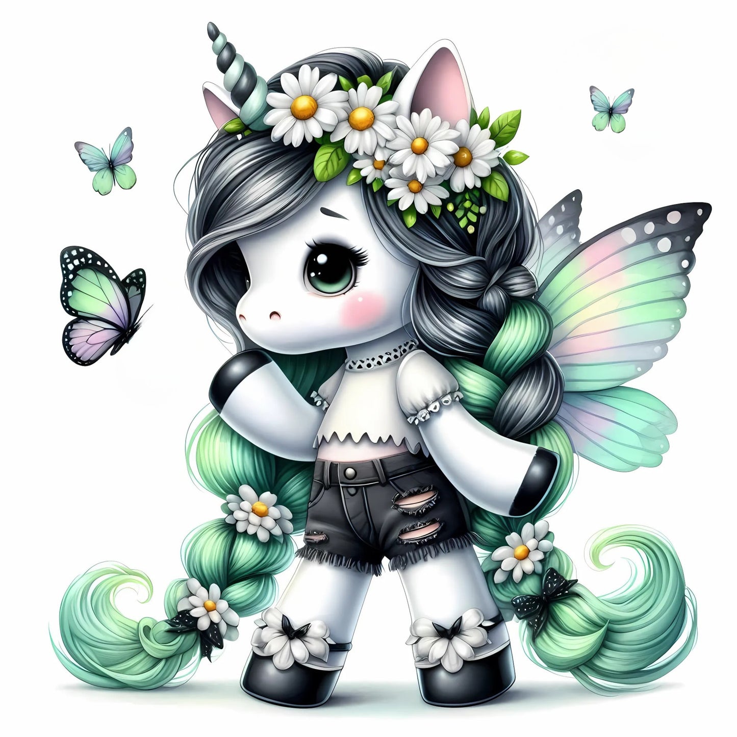 Auktion - Bügelbild - Einhorn Schmetterling 36 - 15cm