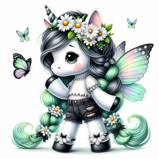 Auktion - Bügelbild - Einhorn Schmetterling 36 - 15cm