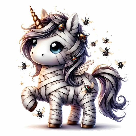 Auktion - Bügelbild - Halloween Einhorn Mumie 3 - 15cm