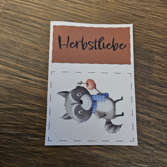 Kunstlederlabel Set - Herbstliebe Waschbär