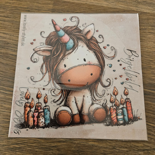 Bügelbild - Geburtstag Einhorn ca. 15cm