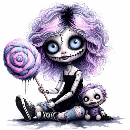 Auktion - Bügelbild - Zombie Mädchen Lila 7 - 20cm