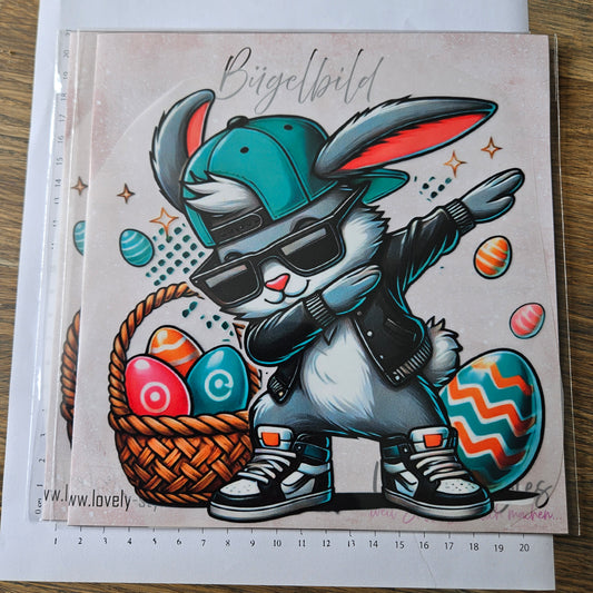 Bügelbild - Checker Hase ca. 20cm