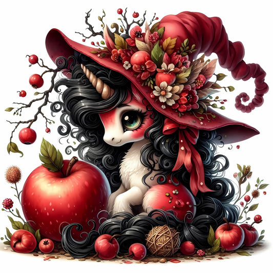 Auktion - Bügelbild - Halloween Einhorn Rot 9 - 15cm