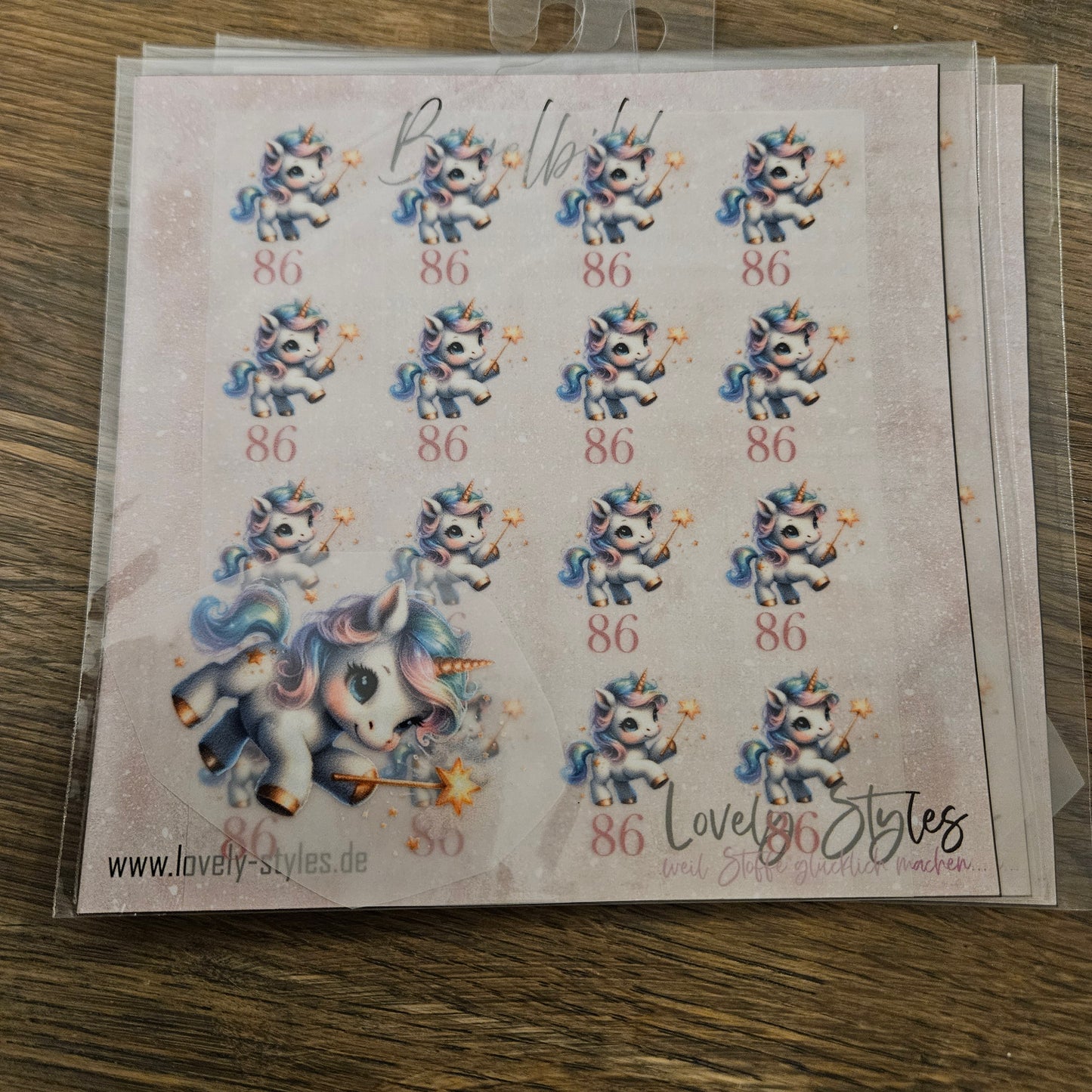 Bügelbild - 16 Größenlabel Einhorn 86
