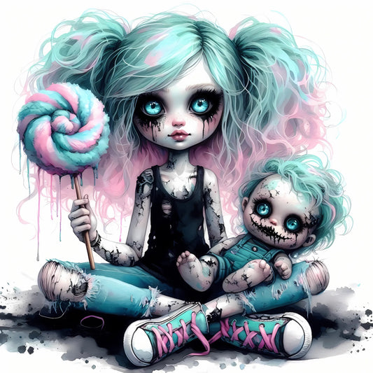 Auktion - Bügelbild - Zombie Mädchen Mint 20 - 20cm