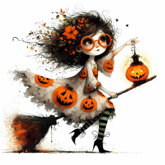 Auktion - Bügelbild - Kleine Hexe 2 - 20cm