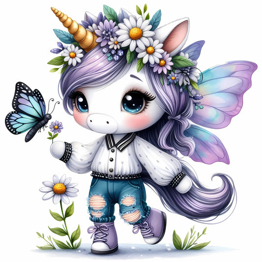 Auktion - Bügelbild - Einhorn Schmetterling 23 - 15cm