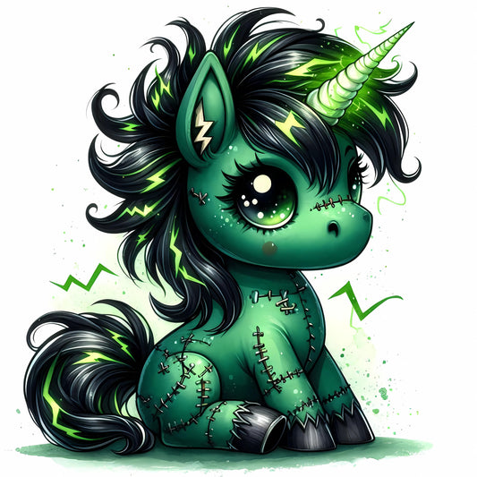 Auktion - Bügelbild - Frankenstein Einhorn 2 - 20cm