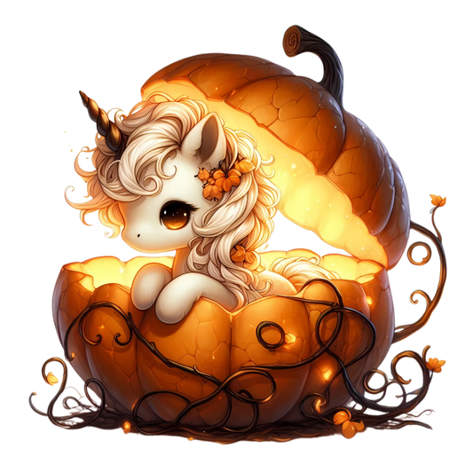 Auktion - Bügelbild - Einhorn Kürbis 9 - 15cm