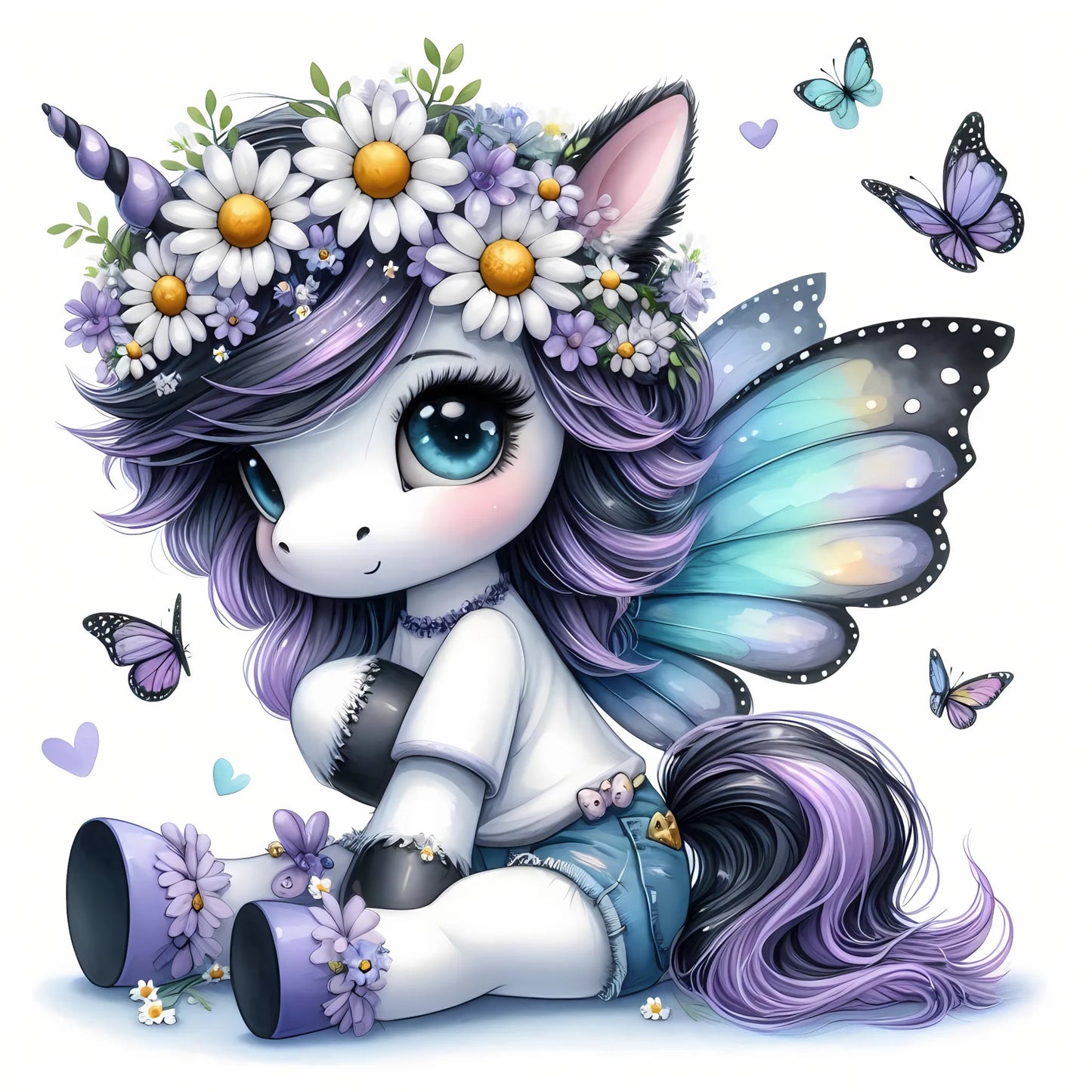 Auktion - Bügelbild - Einhorn Schmetterling 16 - 15cm