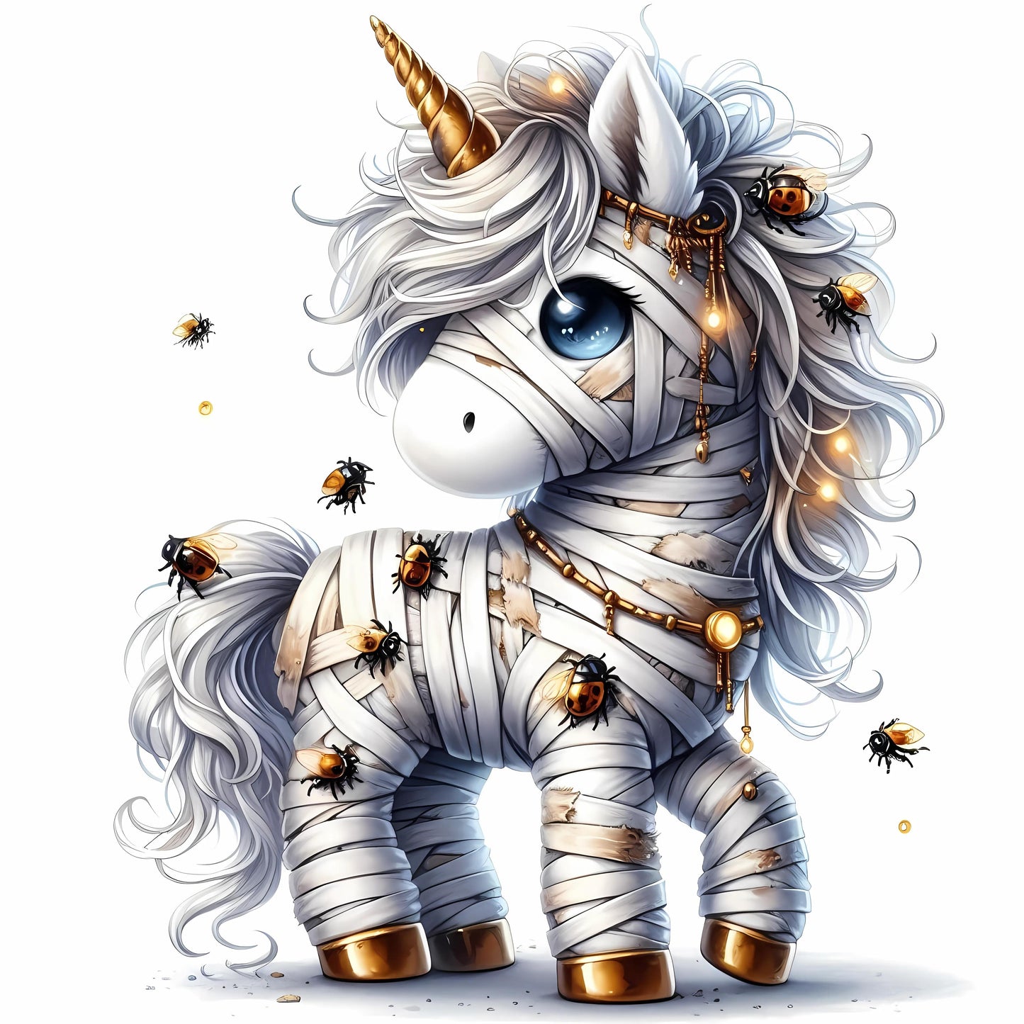 Auktion - Bügelbild - Halloween Einhorn Mumie 6 - 15cm