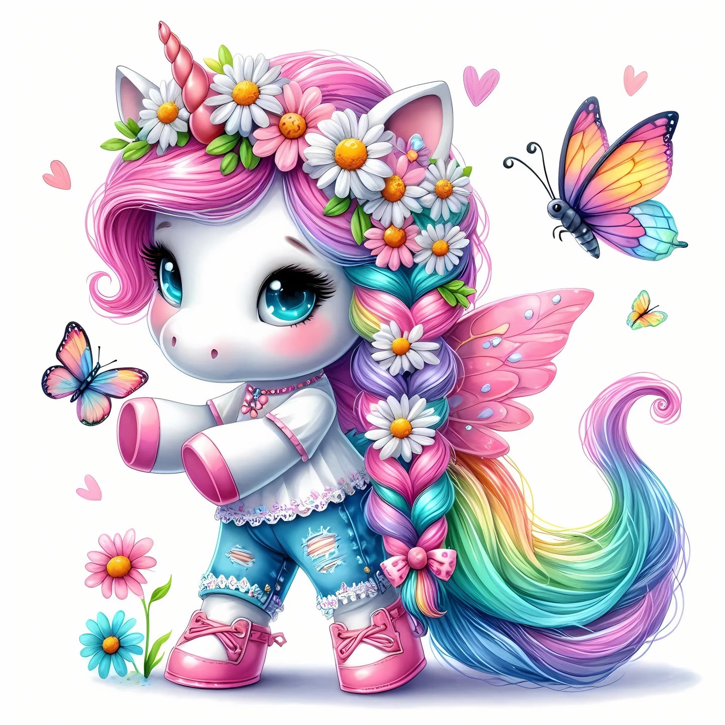 Auktion - Bügelbild - Einhorn Schmetterling 27 - 15cm