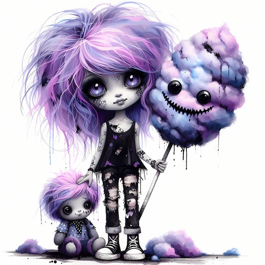 Auktion - Bügelbild - Zombie Mädchen Lila 8 - 20cm