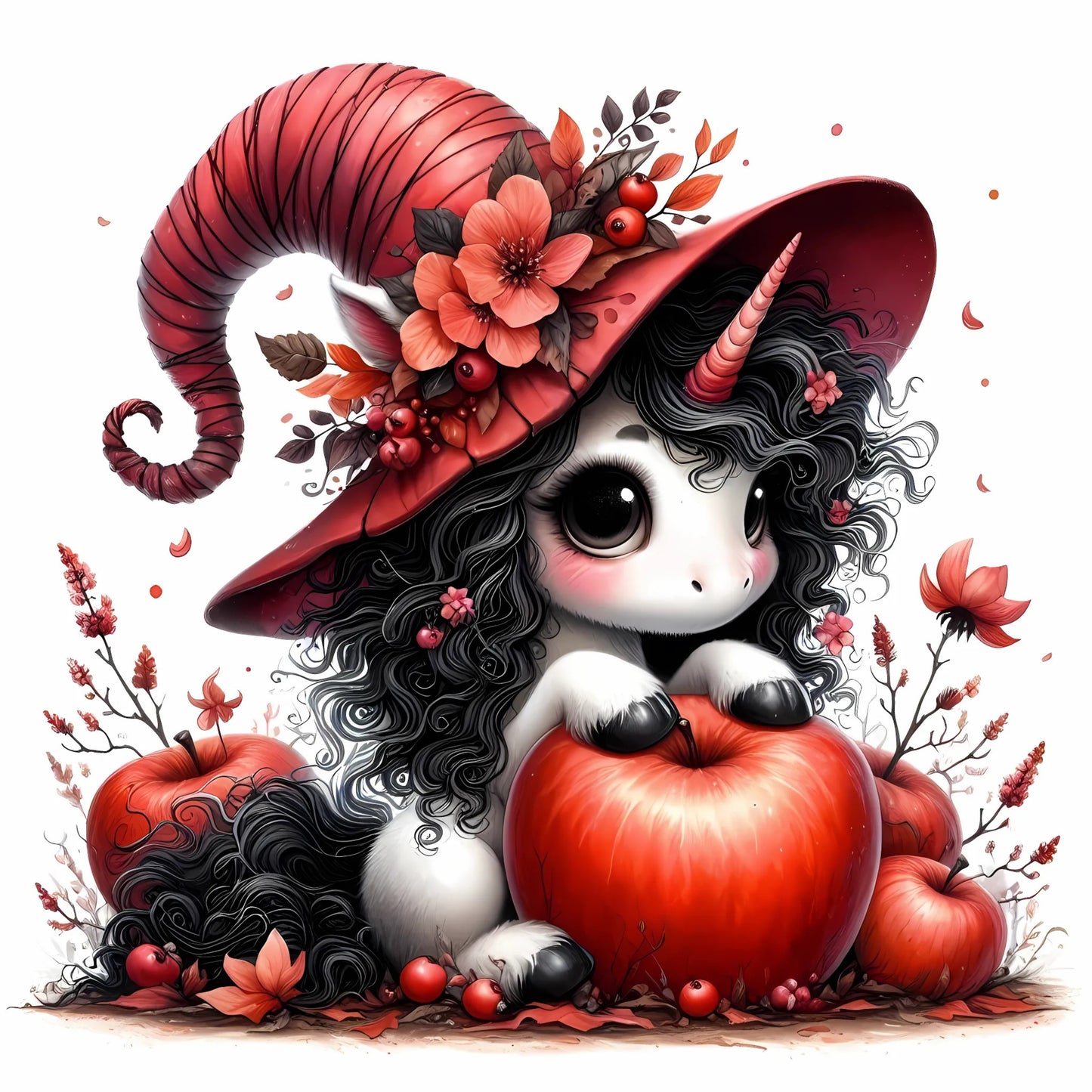 Auktion - Bügelbild - Halloween Einhorn Rot 10 - 15cm