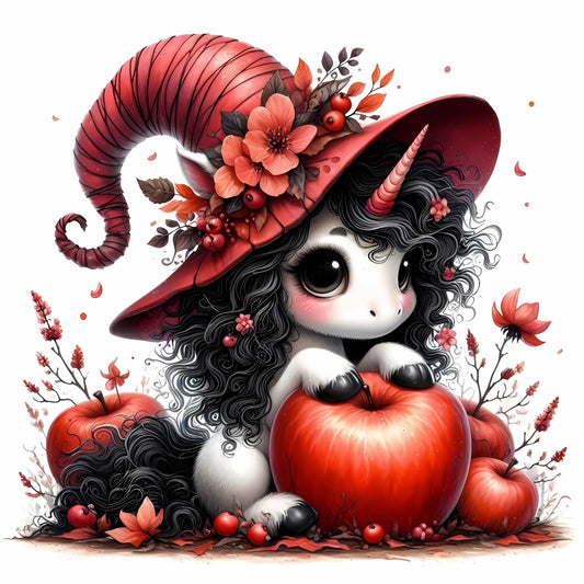 Auktion - Bügelbild - Halloween Einhorn Rot 10 - 15cm