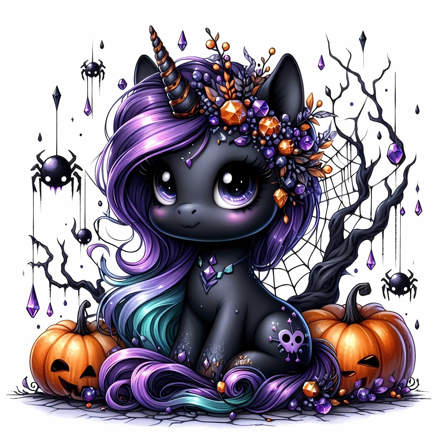 Auktion - Bügelbild - Halloween Einhorn Schwarz 1 - 15cm