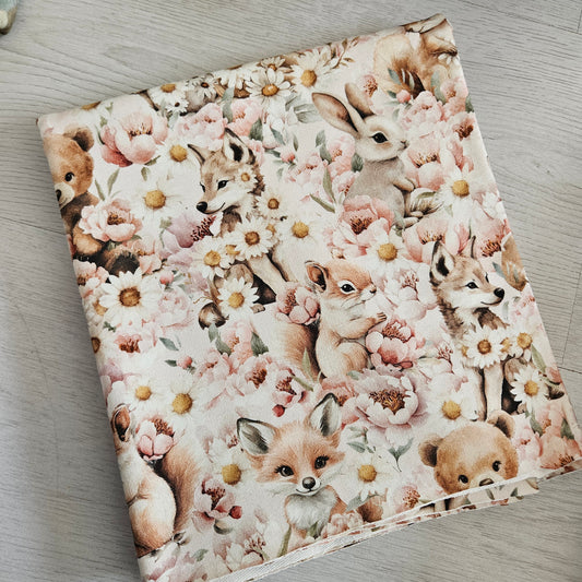 Sommersweat - Waldtiere Blumen Rosa 0,5m