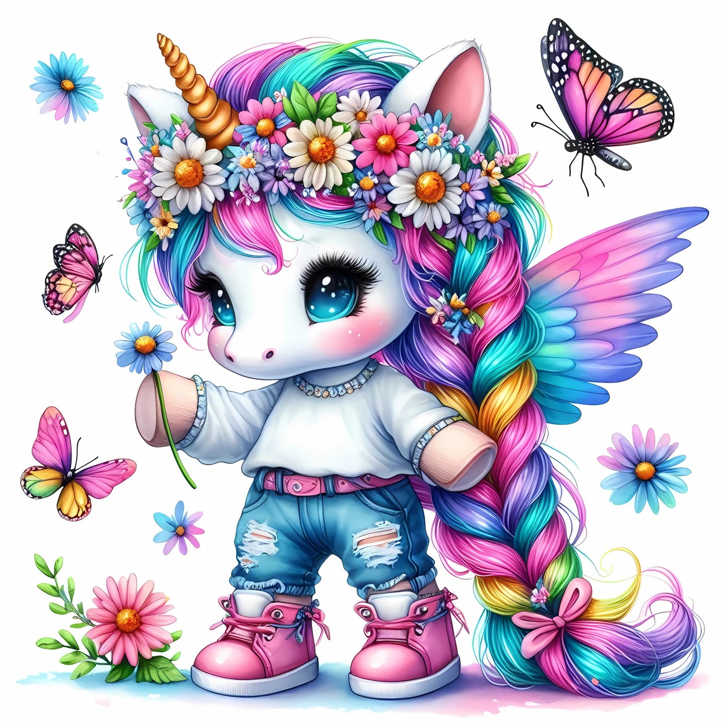 Auktion - Bügelbild - Einhorn Schmetterling 29 - 15cm