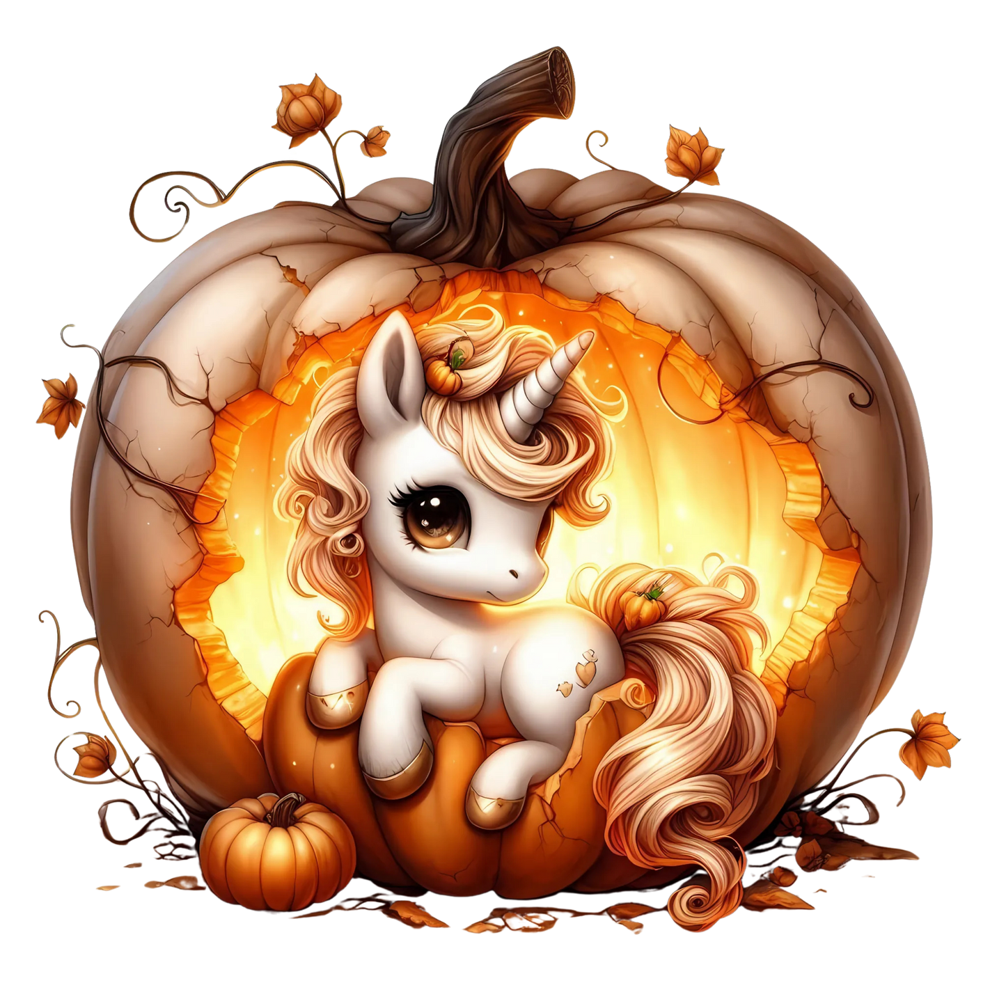 Auktion - Bügelbild - Einhorn Kürbis 8 - 15cm