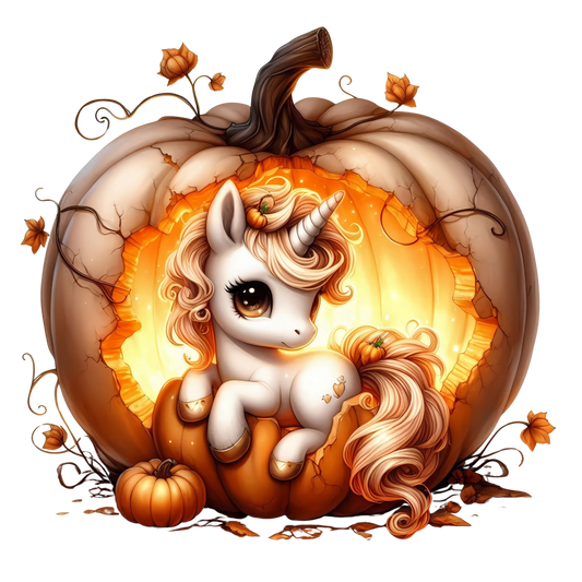 Auktion - Bügelbild - Einhorn Kürbis 8 - 15cm